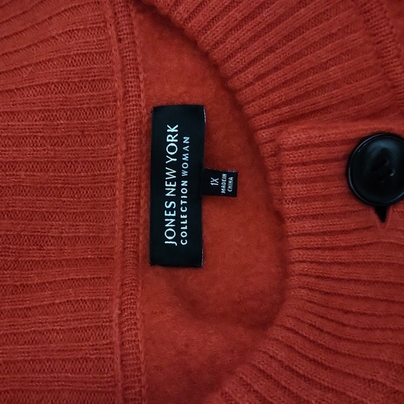 🛍Jones NY Womens 1X Strawberry Red Merino Wool Cardigan Button Front Casual - Picture 3 of 12